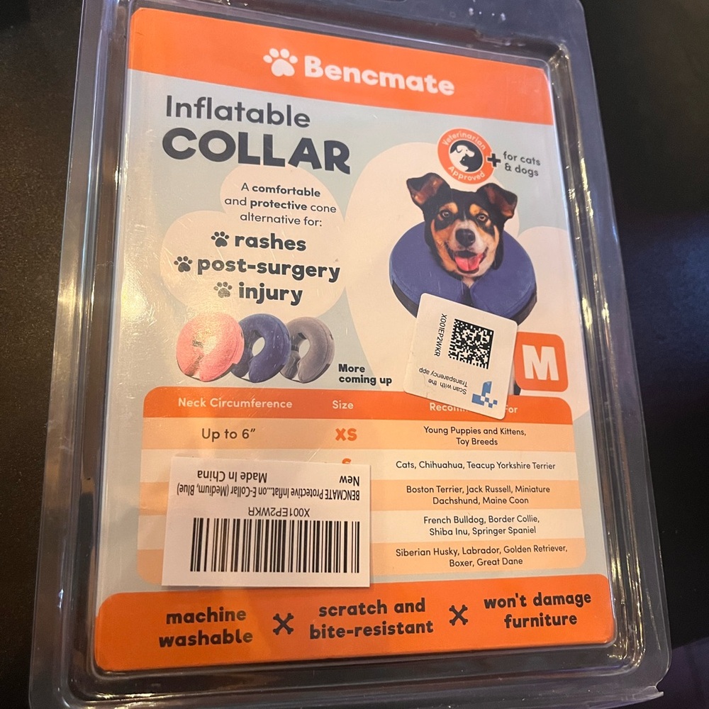 BENCMATE Protective Inflatable Collar for Dogs and Cats Soft Pet Recovery Sze M